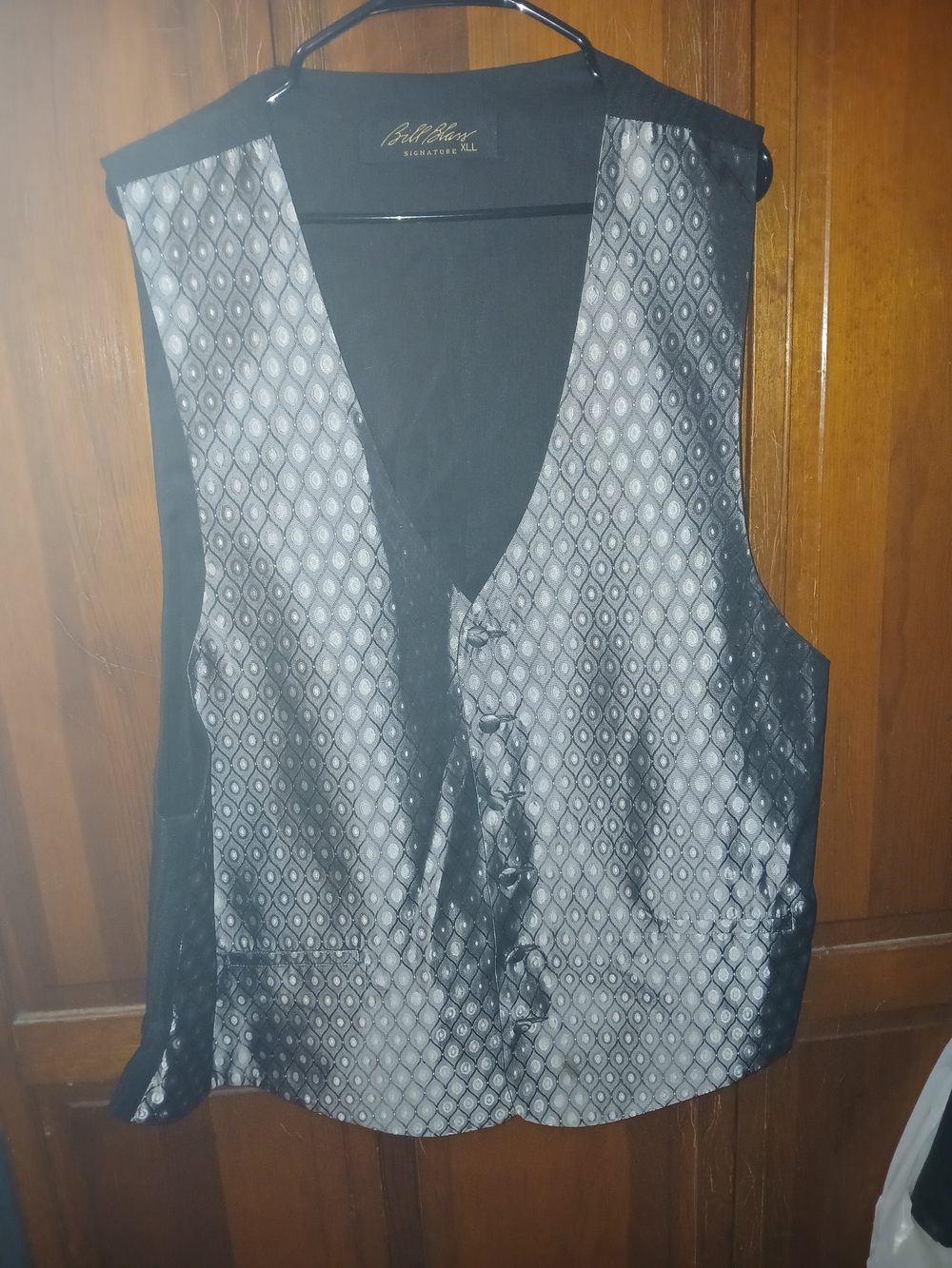 bill blass Silver and Black Patterned Satin Men's Vest